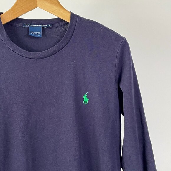Women's Ralph Lauren Sport Long Sleeve Cotton Tee Shirt, Navy Blue, Size L - Picture 3 of 5